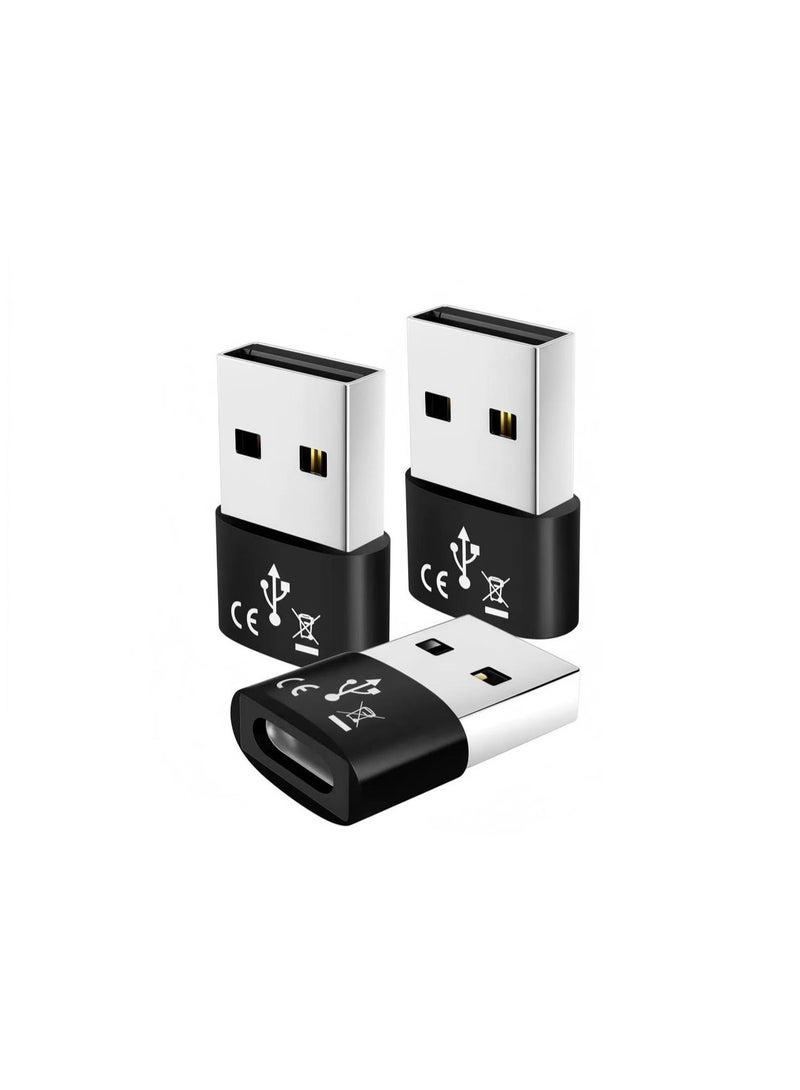 USB Pack of 3 USB C Female to USB Male Adapter, Type C to USB A Converter USB C Adapter Compatible with iPhone 15/14/13/12 Pro Max iPad Air 6 Apple Watch Series 9/8/7 AirPods 3 Samsung Galaxy etc, Black - Image 1